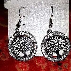Silver round dangle earrings "tree of life" rhinestone unisex fashion je…